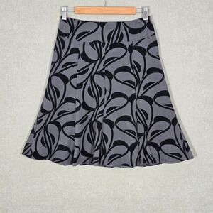 H&M Women Abstract Swirl Floral Print A-Line Skirt Grey Black 4